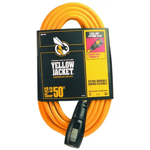 Extension Cord, 12 AWG Cable, 50 ft L, 15 A, 125 V, Yellow Extension Cord, 12 AWG Cable, 50 ft L, 15 A, 125 V, Yellow
