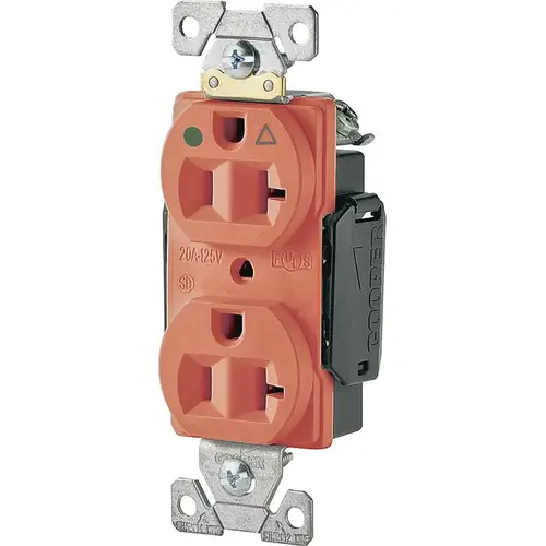 IG8300 Duplex Receptacle, 2 -Pole, 20 A, 125 V, Back, Side Wiring, NEMA: 5-20R Orange