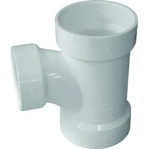 Sanitary Pipe Tee, 2 x 1-1/2 in, Hub, PVC, White Sanitary Pipe Tee, 2 x 1-1/2 in, Hub, PVC, White
