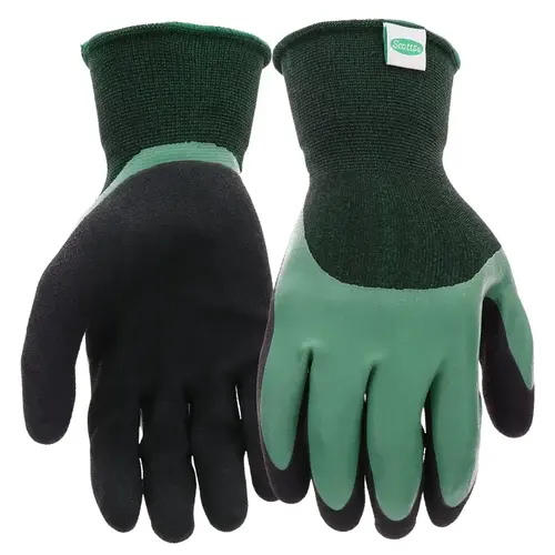 Dipped Gloves, Men's, L, Elastic Knit Wrist Cuff, Rubber Latex Coating, Black/Green Pair