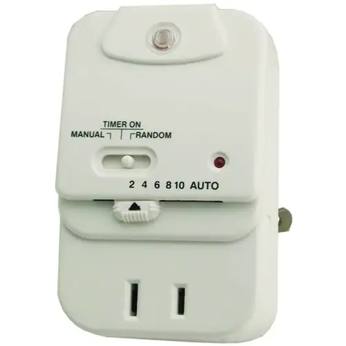 Light Control Timer, 500 W, 2, 4, 6, 8, 10 hr Time Setting, White