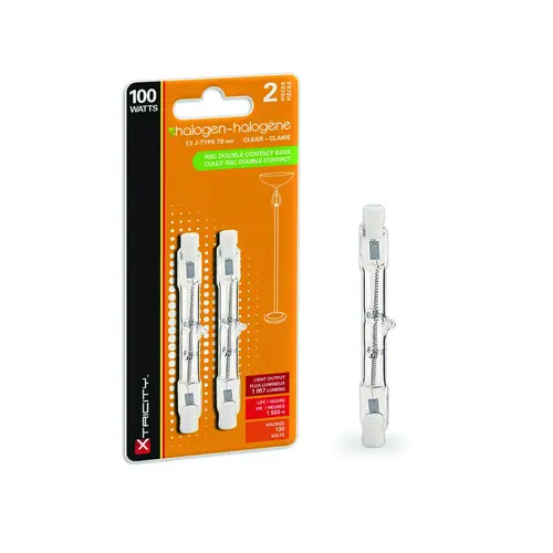 Halogen Bulb, 100 W, RSC Double Contact Lamp Base, T3 J Lamp, Soft White Light, 1057 Lumens Halogen Bulb, 100 W, RSC Double Contact Lamp Base, T3 J Lamp, Soft White Light, 1057 Lumens