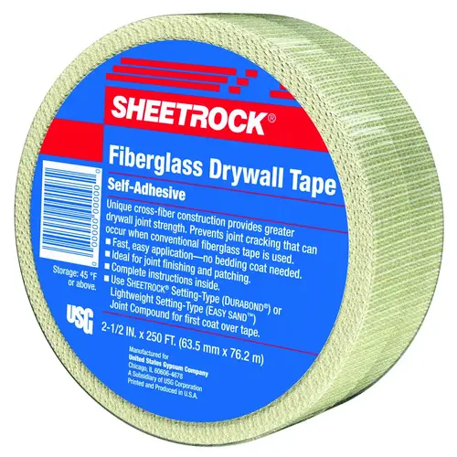 Drywall Tape, 250 ft L, 2-1/2 in W, White