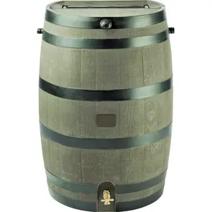 RTS 55100006005600 Rain Barrel, 50 gal Capacity, Plastic, Woodgrain