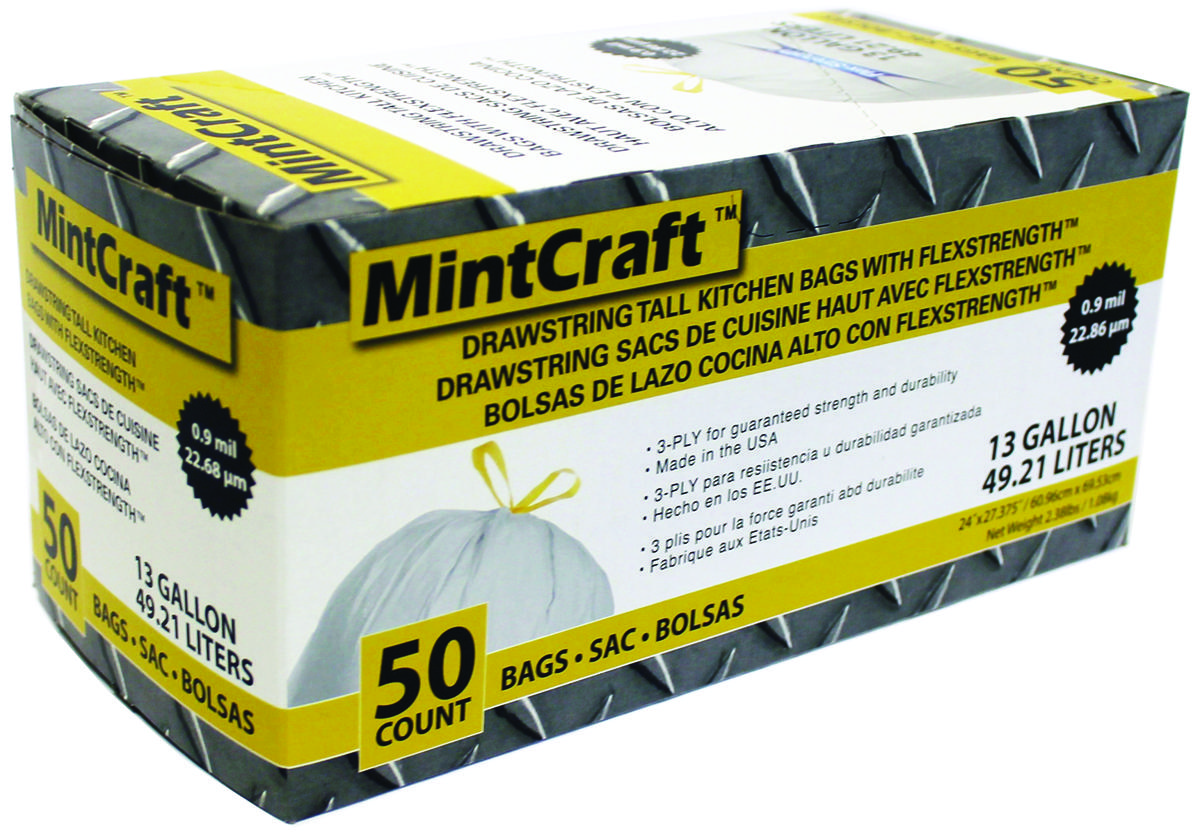 Vulcan FG-O3812-04 Kitchen Trash Bag, 13 gal Capacity, White - pack of 50