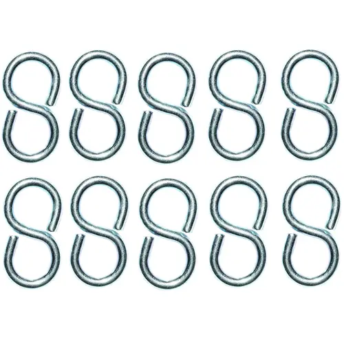 S-Hook, 25 lb Working Load, 2.8 in Dia Wire, Steel, Zinc - pack of 20