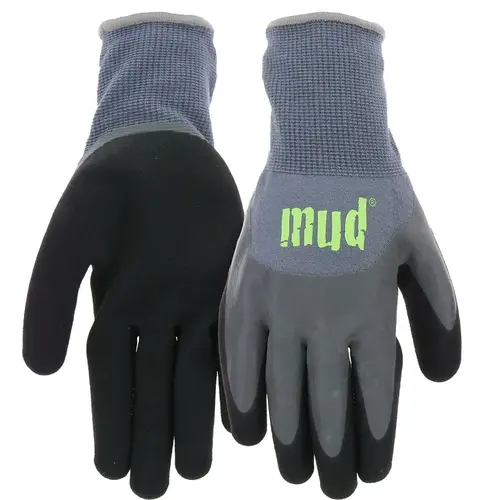 Mud Gloves, Men's, M/L, 4.2 in L, Knit Wrist, Seamless Cuff, Latex Coating, Bamboo Fiber Glove, Gray Pair