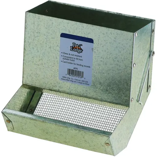 Small Animal Feeder with Sifter Bottom, Steel, Galvanized, Wire Hook Mounting Small Animal Feeder with Sifter Bottom, Steel, Galvanized, Wire Hook Mounting