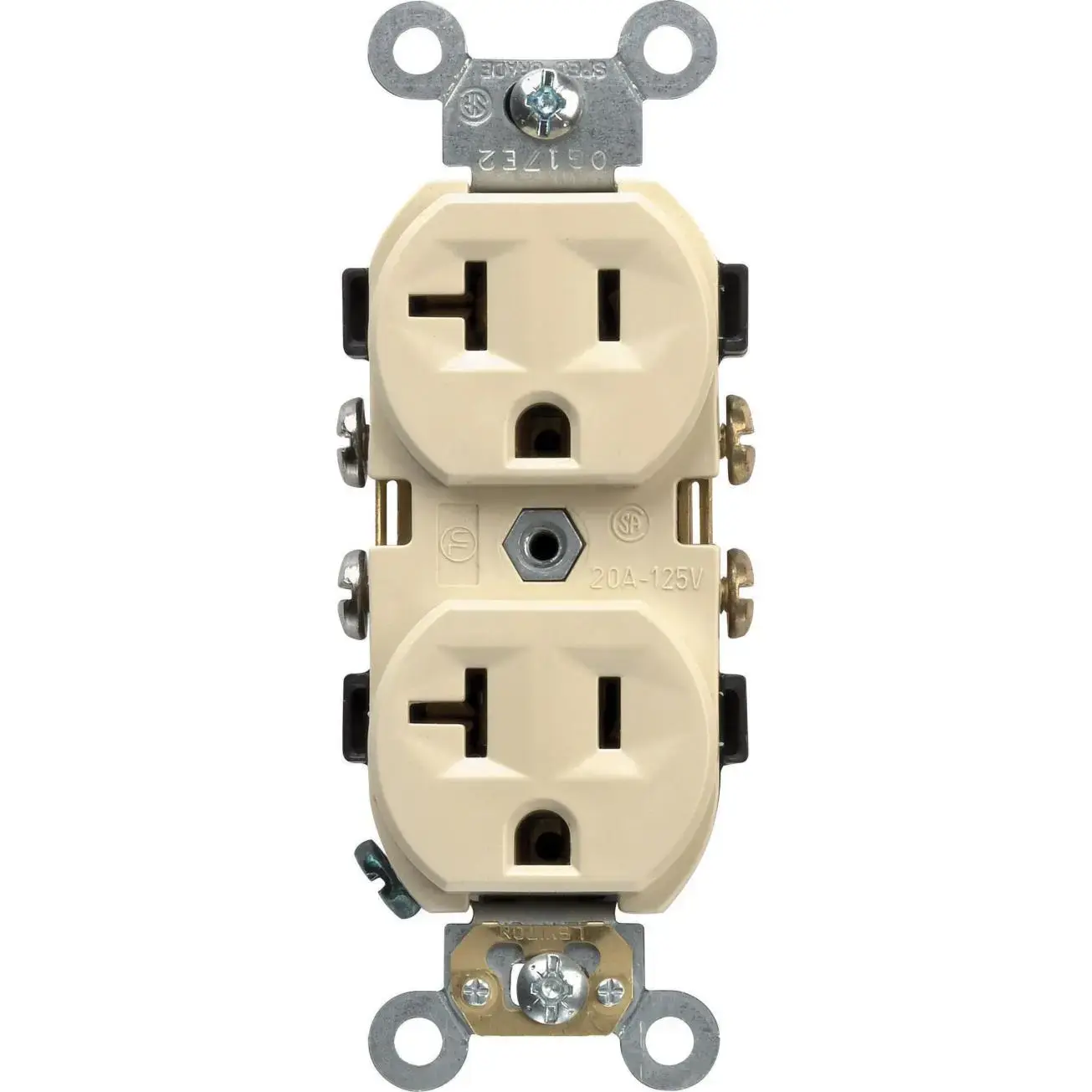 Leviton Duplex Receptacle 2 -Pole 20 A 125 V Side Wiring NEMA: 5-20R Ivory S01-0CR20-0IS Leviton Duplex Receptacle 2 -Pole 20 A 125 V Side Wiring NEMA: 5-20R Ivory S01-0CR20-0IS