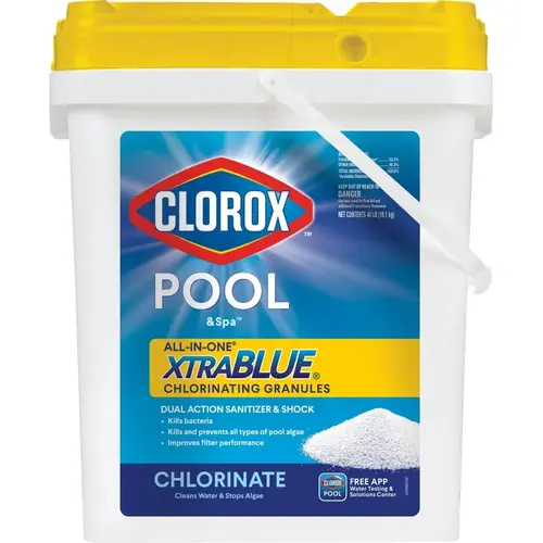 POOL & Spa All-in-One XtraBlue Chlorinating Granules, 40 lb, Solid, Slight Chlorine, White