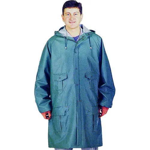 Rain Parka, XL, PVC, Blue, Hooded Collar, Zipper with Snap Down Storm Flap Closure Rain Parka, XL, PVC, Blue, Hooded Collar, Zipper with Snap Down Storm Flap Closure