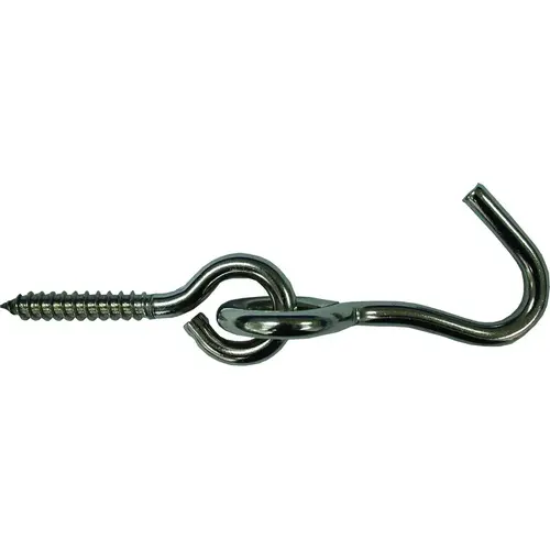 Hammock Hook, 1-1/4 in Opening, Stainless Steel, Silver, Stainless Steel