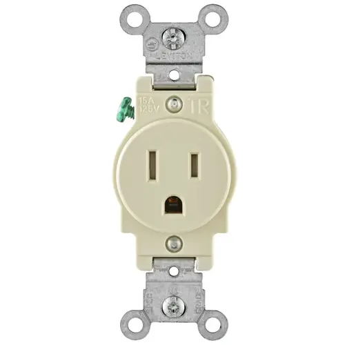 Single Receptacle Outlet, 2 -Pole, 125 VAC, 15 A, Side Wiring, NEMA: NEMA 5, Light Almond