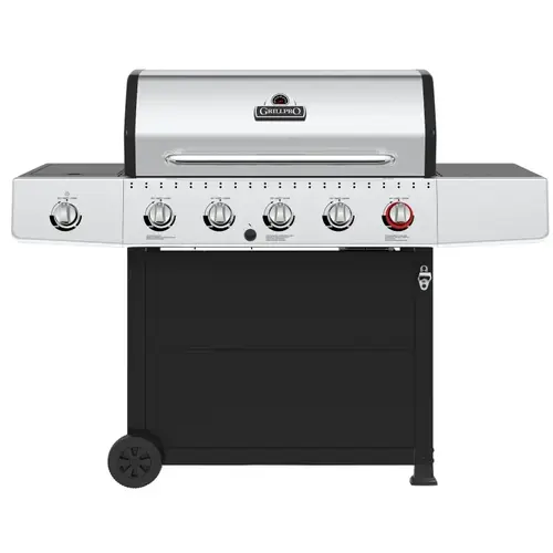 Gas Grill, 52,000 Btu, Liquid Propane, 5-Burner, 555 sq-in Primary Cooking Surface, Black
