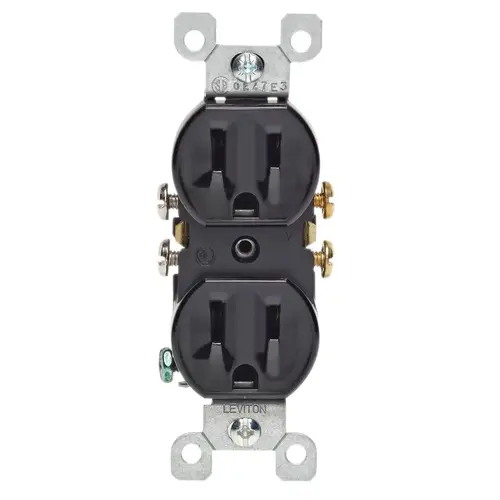 Duplex Receptacle, 2 -Pole, 15 A, 125 V, Push-In, Side Wiring, NEMA: 5-15R, Black Duplex Receptacle, 2 -Pole, 15 A, 125 V, Push-In, Side Wiring, NEMA: 5-15R, Black