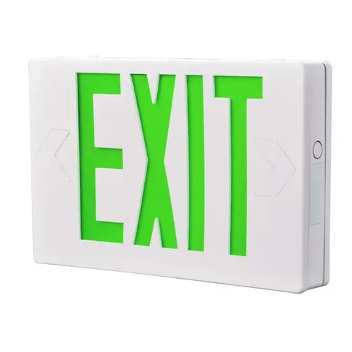 Exit Light, 12-7/16 in OAW, 7-1/2 in OAH, 120/277 VAC, Thermoplastic Fixture, White Exit Light, 12-7/16 in OAW, 7-1/2 in OAH, 120/277 VAC, Thermoplastic Fixture, White