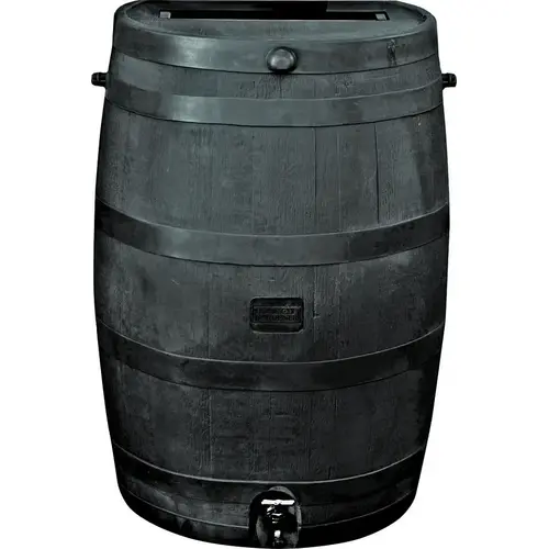 Rain Barrel, 50 gal Capacity, Plastic, Black Rain Barrel, 50 gal Capacity, Plastic, Black