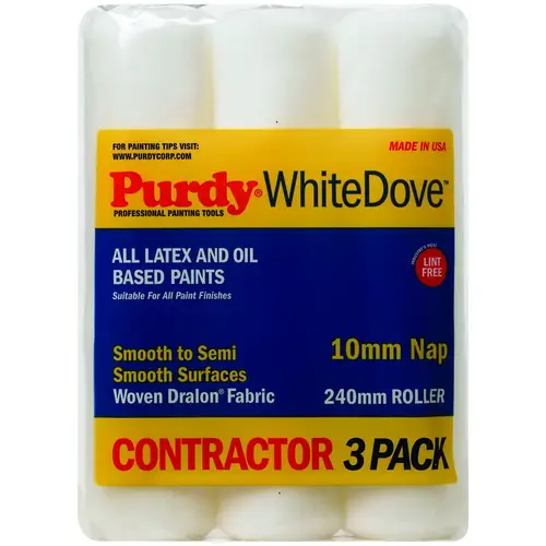 White Dove Replacement Roller Cover, 3/8 in Thick Nap, 9-1/2 in L, Woven Dralon Fabric Cover - pack of 3 White Dove Replacement Roller Cover, 3/8 in Thick Nap, 9-1/2 in L, Woven Dralon Fabric Cover - pack of 3