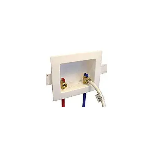 60250 Washing Machine Outlet Box, 1/2 x 3/4 in Connection, Brass, White 60250 Washing Machine Outlet Box, 1/2 x 3/4 in Connection, Brass, White