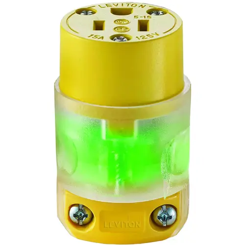 Electrical Connector, 2 -Pole, 15 A, 125 V, NEMA: NEMA 5-15R, Transparent Yellow
