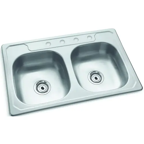 Middleton Series Kitchen Sink, 4-Faucet Hole, 33 in OAW, 22 in OAD, 6 in OAH, Stainless Steel Luster Middleton Series Kitchen Sink, 4-Faucet Hole, 33 in OAW, 22 in OAD, 6 in OAH, Stainless Steel Luster
