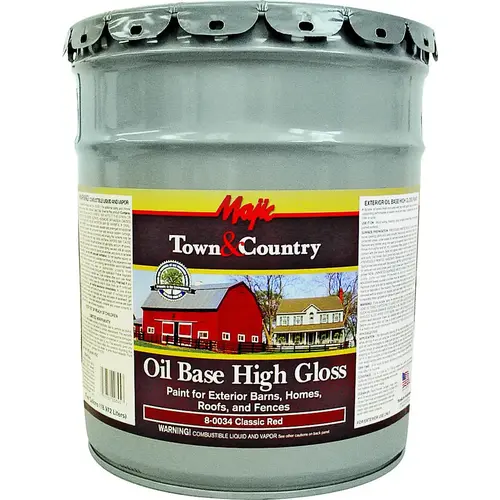 Town & Country Exterior Barn & Fence Paint, Oil Base, High Gloss, Red, 5 Gallon
