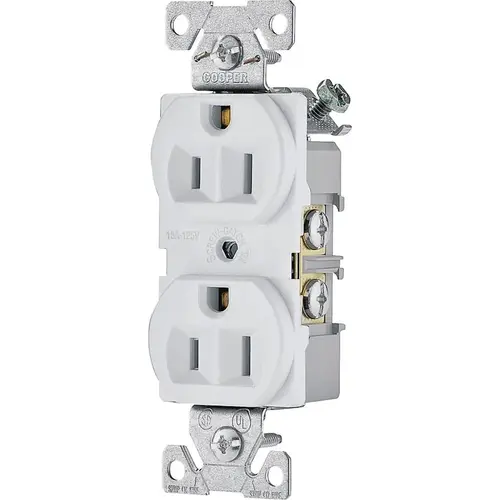 Duplex Receptacle, 2 -Pole, 15 A, 125 V, Side Wiring, NEMA: 5-15R, White Duplex Receptacle, 2 -Pole, 15 A, 125 V, Side Wiring, NEMA: 5-15R, White