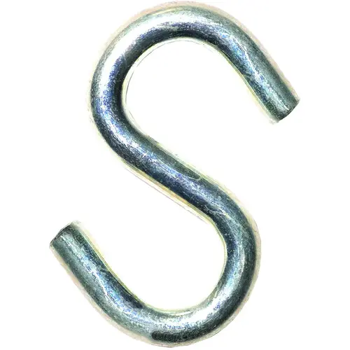 S-Hook, 100 lb Working Load, 0.229 in Dia Wire, Steel, Zinc Silver