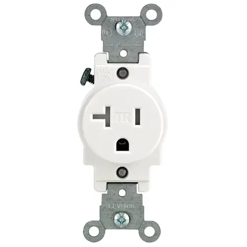 Tamper-Resistant Single Outlet, 2 -Pole, 125 V, 20 A, Back and Side Wiring, NEMA: NEMA 5 White Tamper-Resistant Single Outlet, 2 -Pole, 125 V, 20 A, Back and Side Wiring, NEMA: NEMA 5 White