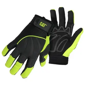 CAT CAT012224M 012224-M High-Visibility Mechanic Gloves, Men's, M, Adjustable Wrist Cuff, Synthetic Leather, Green Pair