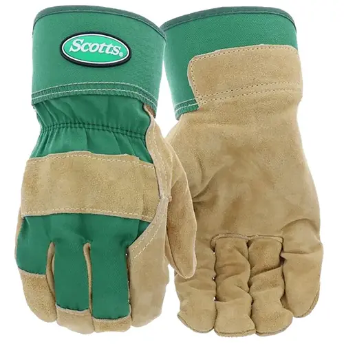 Gloves, Men's, L, Reinforced Thumb, Safety Cuff, Green/Tan Pair