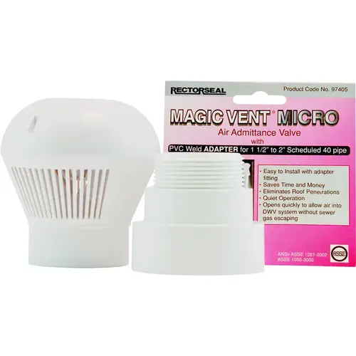 Micro Size Air Admittance Valve with Tape, 1-1/2 in Connection, Female Threaded