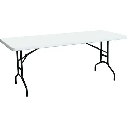 Banquet Table, 6 ft OAW, 30 in OAD, 29-1/4 in OAH, Steel Frame, Polyethylene Tabletop White Top/Gray Legs Banquet Table, 6 ft OAW, 30 in OAD, 29-1/4 in OAH, Steel Frame, Polyethylene Tabletop White Top/Gray Legs