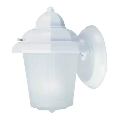 Outdoor Wall Lantern, 120 V, 60 W, A19 or CFL Lamp, Aluminum Fixture, White Outdoor Wall Lantern, 120 V, 60 W, A19 or CFL Lamp, Aluminum Fixture, White
