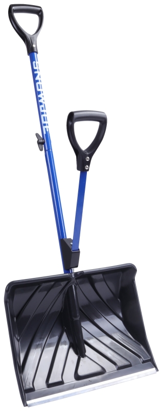 Snow Joe SJ-SHLV01 Strain-Reducing Snow Shovel, 18 in W Blade, 18 in L Blade, Polycarbonate Blade, 50 in OAL, Blue