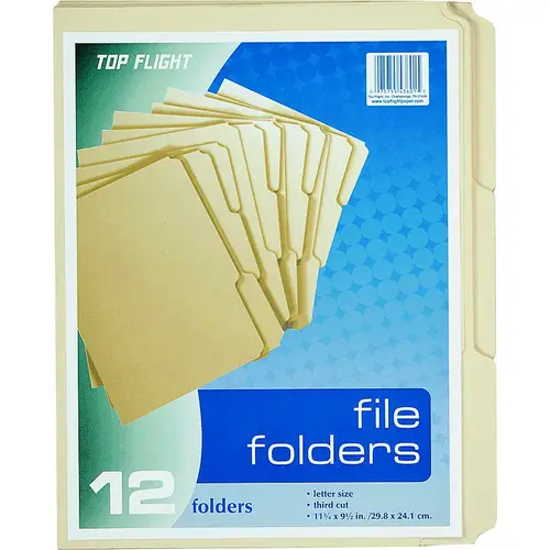 File Folder, 12 x 9-1/2 in Sheet, 12 Sheet, Plain Tab - pack of 72