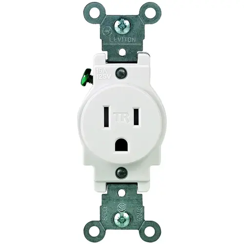 Single Receptacle, 2 -Pole, 125 V, 15 A, Back and Side Wiring, NEMA: NEMA 5-15R, White