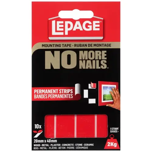 No More Nails Mounting Tape, 40 mm L, 20 mm W, White No More Nails Mounting Tape, 40 mm L, 20 mm W, White