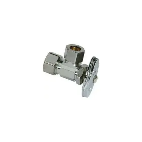 Stop Valve, 1/2 x 1/2 in Connection, Compression, 125 psi Pressure, Brass Body Chrome Stop Valve, 1/2 x 1/2 in Connection, Compression, 125 psi Pressure, Brass Body Chrome