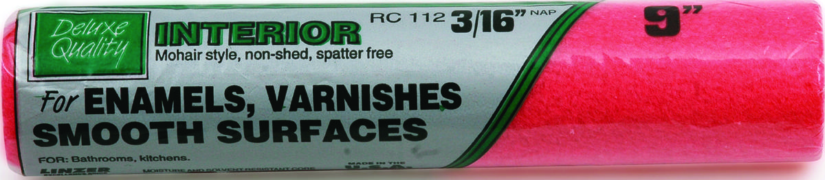 Linzer RC 112-9 RC112-9 Paint Roller Cover, 3/16 in Thick Nap, 9 in L, Synthetic Mohair Cover, Pink