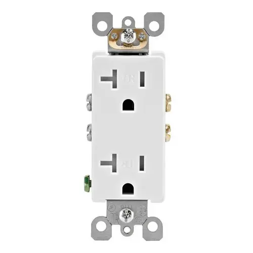 Duplex Receptacle, 1 -Pole, 20 A, 125 V, Side Wiring, NEMA: 5-20R, White Duplex Receptacle, 1 -Pole, 20 A, 125 V, Side Wiring, NEMA: 5-20R, White