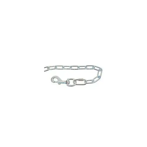 Pet Tie-Out Chain, Double Loop, Swivel Snap End, 15 ft L Belt/Cable, For: Large Dogs Up to 85 lb Silver