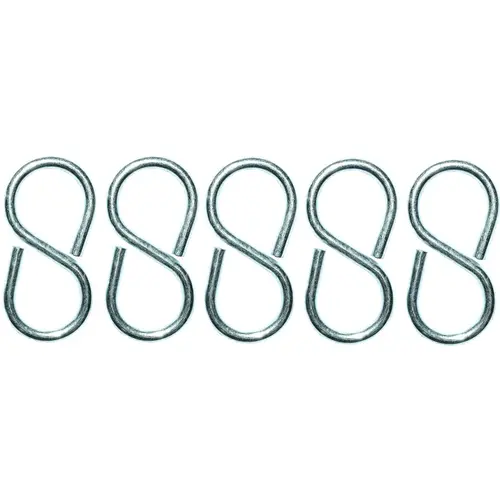 S-Hook, 25 lb Working Load, 3.5 mm Dia Wire, Steel, Zinc Silver