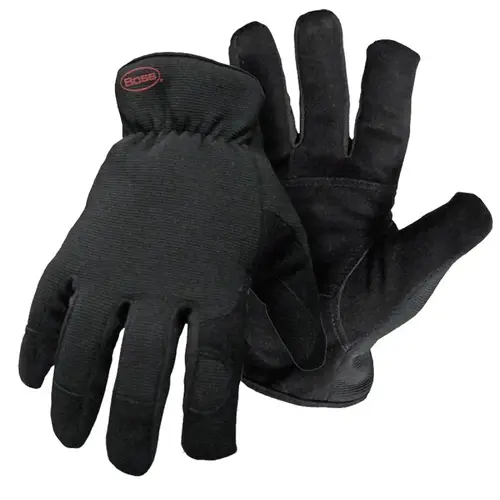 GUARD Insulated Gloves, L, Wing Thumb, Open, Shirred Elastic Back Cuff, Grain Leather Goatskin/Spandex Palm Black GUARD Insulated Gloves, L, Wing Thumb, Open, Shirred Elastic Back Cuff, Grain Leather Goatskin/Spandex Palm Black