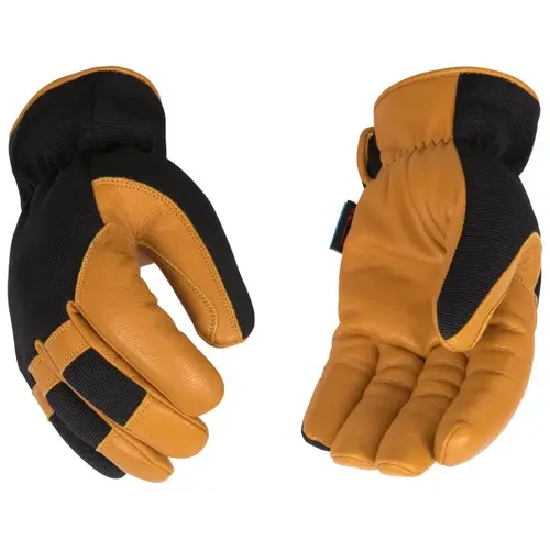 Safety Gloves, Men's, L, Wing Thumb, Easy-On Cuff, Polyester/Spandex Back, Black/Gold Pair Safety Gloves, Men's, L, Wing Thumb, Easy-On Cuff, Polyester/Spandex Back, Black/Gold Pair