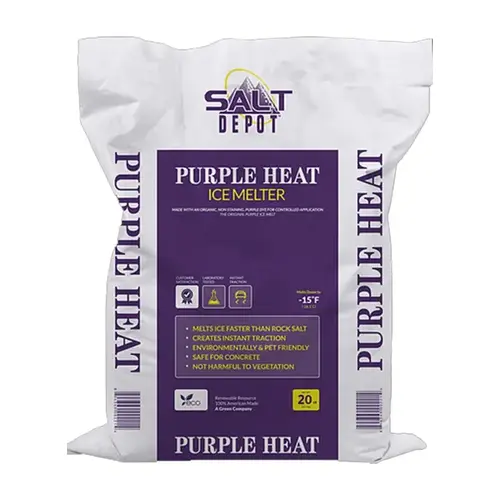 Purple Heat Ice Melt, Crystalline, Purple, Slightly Aromatic, 20 lb Bag Purple Heat Ice Melt, Crystalline, Purple, Slightly Aromatic, 20 lb Bag