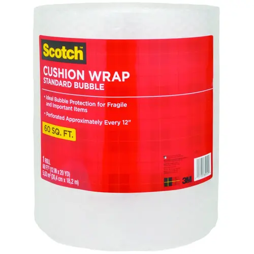 Cushion Wrap, 60 ft L, 12 in W, Nylon/Polyethylene, Clear Cushion Wrap, 60 ft L, 12 in W, Nylon/Polyethylene, Clear
