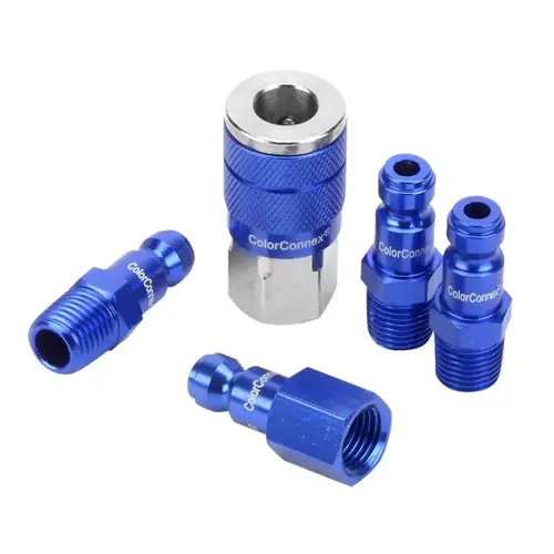 Coupler and Plug Kit, 1/4 in, FNPT x MNPT, Aluminum/Steel Blue Coupler and Plug Kit, 1/4 in, FNPT x MNPT, Aluminum/Steel Blue