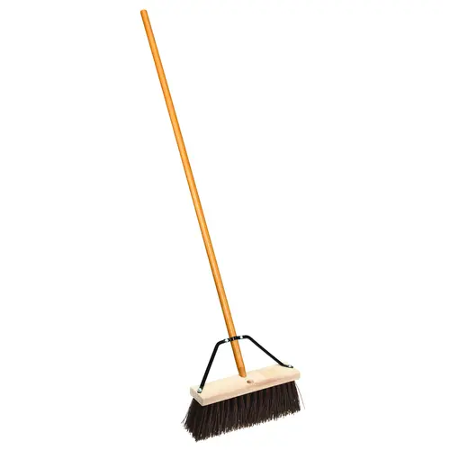 Street Broom with Brace, 6-1/4 in L Trim, Polypropylene/Synthetic Fabric Bristle, 16 in L Natural