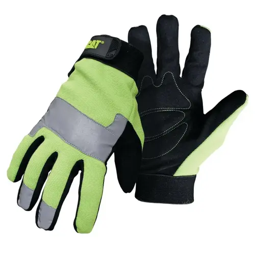 012214M High-Visibility Utility Gloves, M, Synthetic Leather, Black/Fluorescent Green Pair